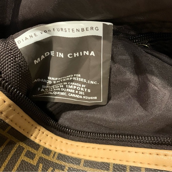 Diane Von Furstenberg DVF Brown Tan Leather Monogram Travel  Duffel Bag Tote - Picture 12 of 13